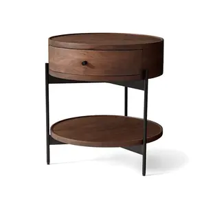 Table de chevet en bois rustique pour chambre à coucher, meuble en forme ovale, nouvelle collection 2021