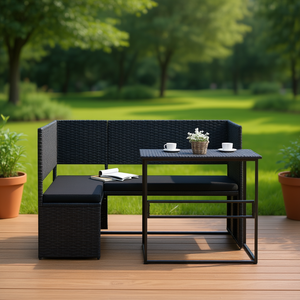 Black Poly <b>Rattan</b> Garden <b>Sofa</b> Set 4 Seater Outdoor Furniture Contemporary Design Steel Frame Polyester Cushions - Product Image 2