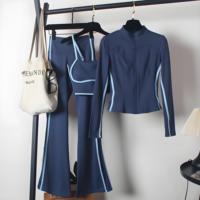 Set Olahraga Wanita 3 Potong: Bra Olahraga Warna-Warni, Jaket Zip Up, Celana Yoga High-Waisted Slimming Flared, OEM ODM Pabrik