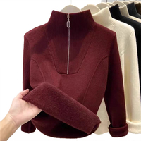 Verdickter Integrierter Fleece-Pullover Damen Mode Stehkragen Halber Reißverschluss Warmes Oberteil Bestseller Winter Basisschicht Unterwäsche