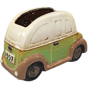 Casa di riscaldamento resina Travel bug fioriera in verde vintage e <span class=keywords><strong>ecru</strong></span> per piante di erbe succulente, o fiore - Product Image 1