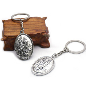 Porte-clés ovale Fatima en alliage de zinc, pendentif en métal gravé, porte-clés, cadeau religieux, bijoux - Product Image 3