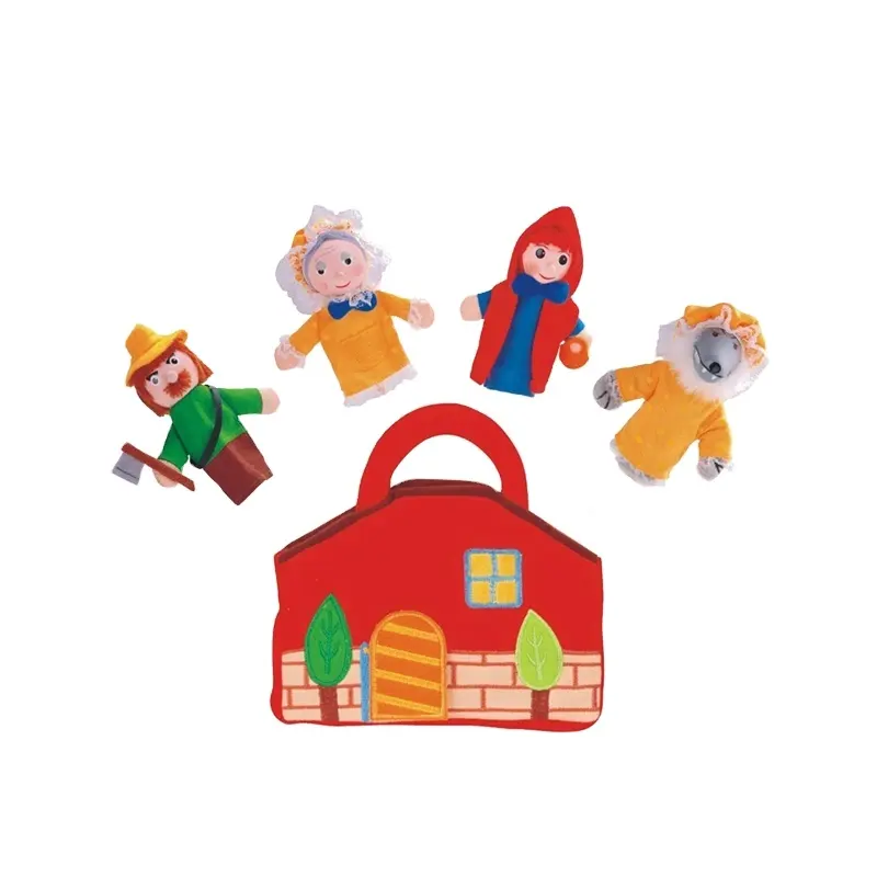 Bagged "Story of Red Riding Hood" Preschool การศึกษาที่มีสีสันไม้เด็กของเล่นไม้หุ่นนิ้วมือ