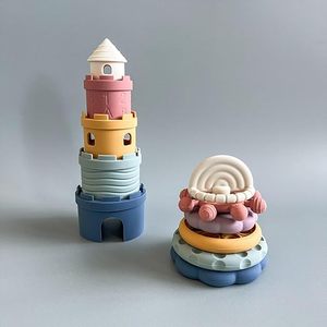 Silicone mềm lâu đài khối xây dựng giáo dục mọc răng xếp chồng Teether bé Stacker Bộ đồ chơi - Product Image 4