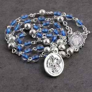 Mecrt Religious Jewelry Items Catholic Virgin Mary <b>Chain</b> Rosay Blue Glass Pearl Beads Rosario Women Necklaces with Box - Product Image 4