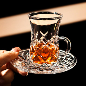 Ensemble créatif de tasses et soucoupes à café turc, tasse à thé en verre de style européen, petite tasse à boisson chaude pour la maison et les cafés - Product Image 4