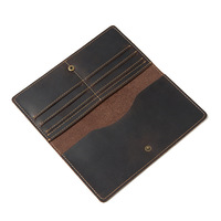 Dompet Kartu Kredit Vertikal Kulit Sapi Crazy Horse Grosir Ya271, Dompet Panjang Lipat Dua Buatan Tangan dengan Kancing Tekan