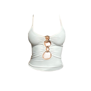 เสื้อสตรีแขนกุดพิมพ์ลายสกรีน คอวี ผ้าโพลีเอสเตอร์ถักแบบวินเทจสำหรับฤดูใบไม้ผลิ ขายส่ง - Product Image 1