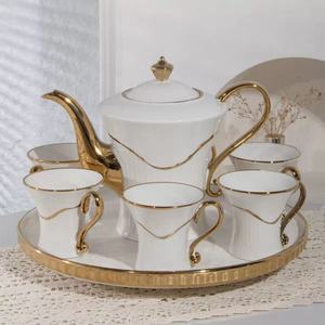 Ceramic 200mL Minimalist Design Water Cup Kettle <b>Set</b> Hand-painted Gold Cup <b>Set</b> Hot and Cold <b>Pot</b> Coffee <b>Set</b> - Product Image 1