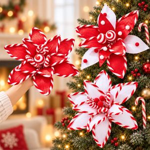 Ornement de Noël suspendu en tissu Poinsettia, décoration florale faite à la main pour arbre, rouge et vert, cadeau de fêtes - Product Image 2