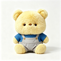 Adorable Ours en Peluche Mignon et Chubby, Jouet en Peluche Doux avec Chemise Bleue et Salopette Grise, Cadeau en Peluche pour Enfants, Souvenir en Peluche