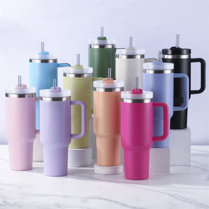 ML Venta caliente 40oz nuevo mango coche 304 taza de helado de paja de acero inoxidable coche termo portátil taza de agua portátil - Product Image 1