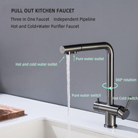 Robinet de cuisine extractible de haute qualité avec purificateur d'eau, en acier inoxydable 304, rotation à 360 degrés, 2 poignées