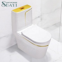 SDAYI Toilette monobloc en céramique dorée de luxe, design occidental populaire, avec siphon en P, couleur or, ensemble de cuvette de toilette plaquée or