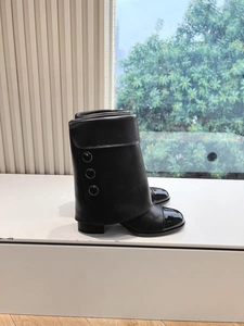 Women's Fashion Two-Tone Vintage Inspired Ankle Boots Toe Solid Button Decor <b>High</b> Heel Waterproof Breathable Thermal Summer - Product Image 3