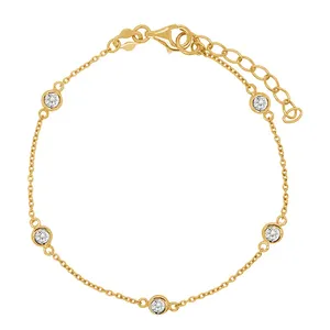 minimalist jewelry bracelet for women 925 sterling silver wholesale 18k gold plated cz dazzling bezel bracelet