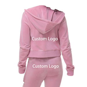 Sweat à capuche pour femme en coton tricoté lourd 100% avec sequins, personnalisable, style streetwear, coupe courte, fermeture éclair sur le devant, respirant - Product Image 1