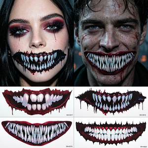 Custom Horror Mouth Smile Temporary <strong>Tattoo</strong> Factory Wholesale Realistic Scary <strong>Joker</strong> <strong>Tattoo</strong> for Cosplay - Product Image 4