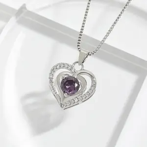 Valentine's Day Gift Jewelry Simple Zirconia Heart Pendant Necklace Fashion Box Chain Necklace Women's Jewelry