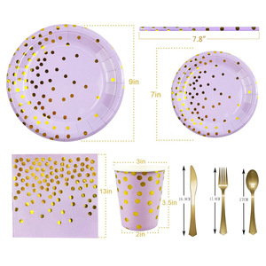Hiện đại vuông tím Hot Vàng Dot giấy tấm bộ đồ ăn dùng một lần cho tiệc sinh nhật phong cách đơn giản - Product Image 3