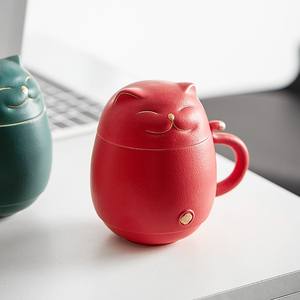 MSH Tasse <span class=keywords><strong>infuseur</strong></span> à thé 12oz en céramique en forme de <span class=keywords><strong>chat</strong></span> avec logo personnalisé et couvercle - Product Image 2