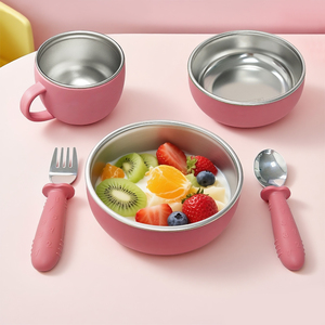 Juego de Alimentación para Bebés, Color Rojo, Tazón y Vaso de Acero Inoxidable con Funda de Silicona, Apto para Lavavajillas, para Navidad - Product Image 2