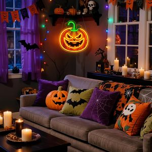 Halloween neon pumpkin <b>LED</b> wall decoration indoor <b>USB</b> powered home children bedroom party club atmosphere <b>light</b> indicator <b>light</b> - Product Image 5