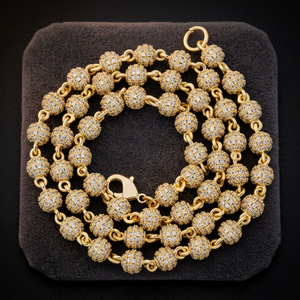 Collier chaîne à billes vintage en or massif 14K (blanc/jaune/rose) avec moissanite taille brillant glacée 15g TISHYA DIAMOND Anniversaire - Product Image 3