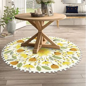 พรมทรงกลมลายดอกไม้สีเหลืองสำหรับห้องนอน - Product Image 5