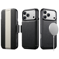 Étui de téléphone portefeuille magnétique à chargement sans fil avec béquille, texture litchi en PU, personnalisé, directement de l'usine OEM/ODM, pour la série Apple