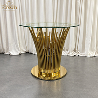 Table de salle à manger ronde avec plateau en verre, base en acier inoxydable doré, mobilier de salle à manger pour mariage, salle de banquet
