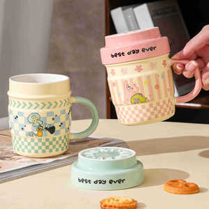 Spongebob Co-Branded Reusable <b>Ceramic</b> <b>Mug</b> <b>Lid</b> High-Value Birthday Graduation Gift <b>for</b> Party Cartoon Design Home/Office Use Girls - Product Image 2