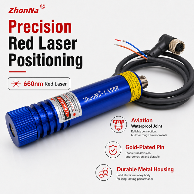 660nm 200mW Red Line Laser Module Cross Laser Positioning Head DC 3V-24V for Woodworking Sawmill Stone Cutting Machine Alignment