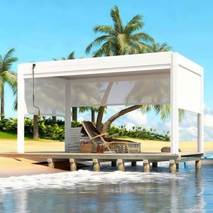 Pérgola Manual Independiente de Aluminio con Laterales, Techo de Láminas Ajustables Manualmente <span class=keywords><strong>para</strong></span> Proyectos de Ingeniería y Jardinería al Aire Libre - Product Image 1