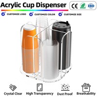 Distributeur de gobelets en acrylique à 4 compartiments de 3 mm, porte-gobelets rotatif portable et léger pour comptoir et armoire de cuisine