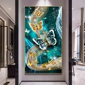 Lampe décorative de restaurant de luxe sur mesure, peinture murale, papillon suspendu, lumière LED, peinture en porcelaine et cristal - Product Image 1