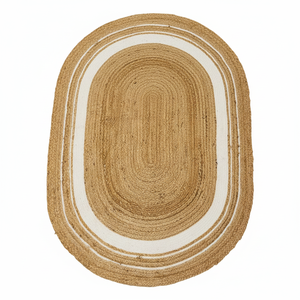 <b>Jute</b> and <b>White</b> Cotton Machine Made Modern Floral Design Oval Shape Braided <b>Rug</b> with Non-Slip Backing Anti-Bacteria Picnic Use - Product Image 2
