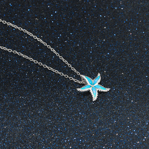 925 Silver Rhodium Plated Opal Starfish Pendant Necklace Bezel Setting Link Chain Classic Unisex Everyday Wear - Product Image 6