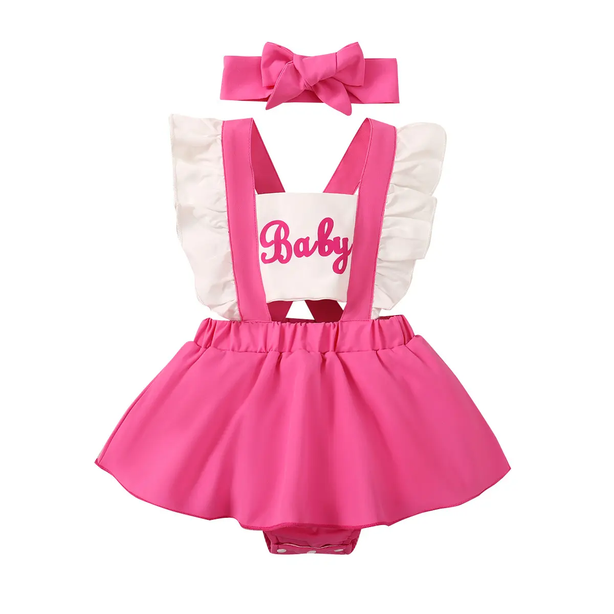 Macacão de verão para bebês meninas, roupas de bebê rosa, vestido de menina