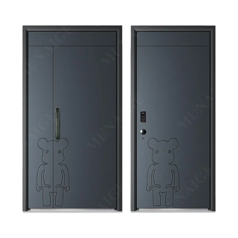 Carton Style Exterior Security Doors Zinc Alloy Steel Main Front Windproof Entry Door With Screen Window Customized