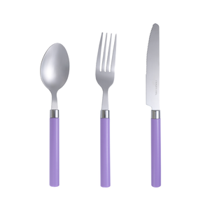 Ensemble de couverts modernes et élégants en acier inoxydable avec manches lavande, 3 pièces (cuillère, fourchette, couteau) pour la maison, l'hôtel, le restaurant, les mariages et les dîners - Product Image 1