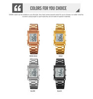SKMEI # Montre numérique 2550 à 4 touches, performances plus stables, grand écran, bracelet en acier inoxydable, résistance à l'eau 30 m, pour homme et femme