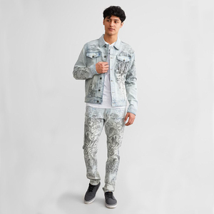 2023 AeeDenim Designer personnalisé vestes pour hommes Laser belle fleur avec <span class=keywords><strong>patch</strong></span>é sur le dos coton Denim Stretch <span class=keywords><strong>veste</strong></span> pour hommes - Product Image 4