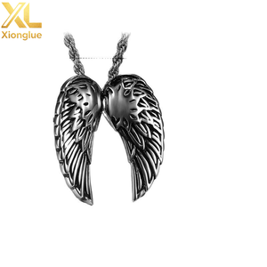 Stainless Steel <b>Angel</b> Wing Pendant Necklace For Men Everyday Wear Geometric Design Asymmetry Style - Product Image 1