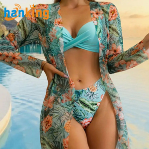 Ehanking Bikini Set <strong>Women's</strong> Sexy Floral Printed Bra <strong>Shorts</strong> and Cover up Bikini Suits <strong>Swimsuit</strong> Three Pieces Sets - Product Image 4