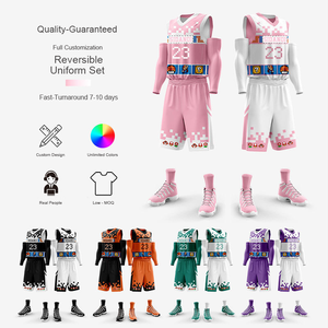 Op maat gemaakte roze/witte omkeerbare basketbalset, ultralichte 140GSM dubbelzijdige basketbaluniformset, uitrusting voor recreatiecompetities en toernooien - Product Image 1