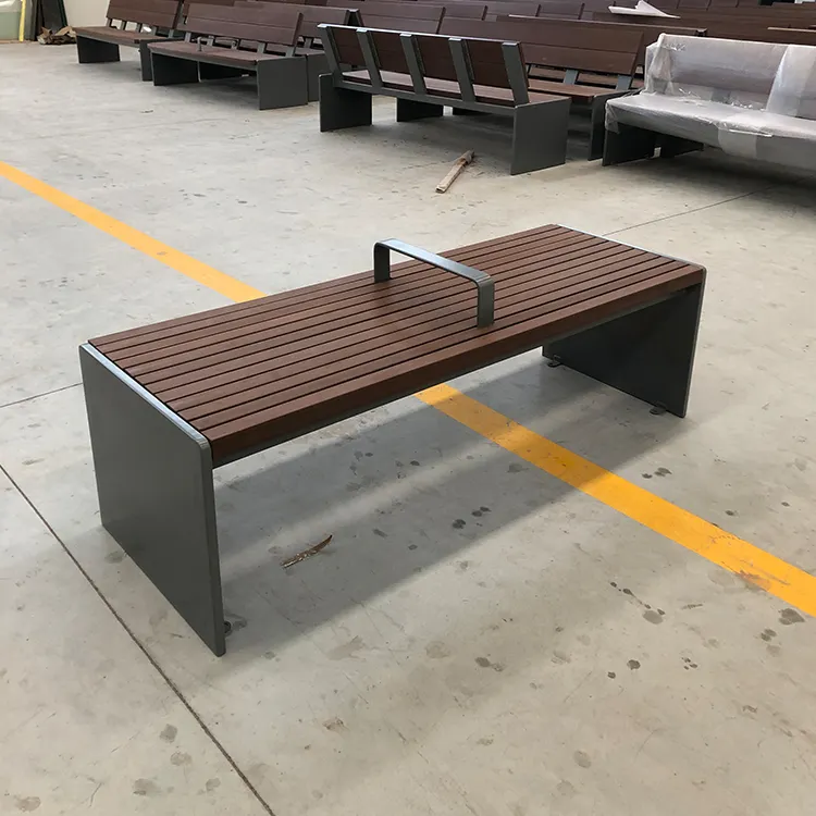 Factory Wooden Seating Public Bench Outdoor Garden Long Bench Patio Solid Wood Bench