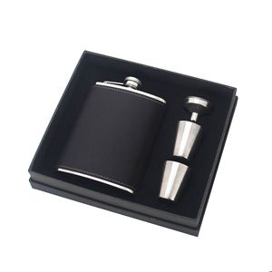 Coffret Cadeau Homme Personnalisé avec Logo Rétro, Gourde en Cuir et Acier Inoxydable 8oz pour Whisky et Liqueur, avec Entonnoir et Verre à Shot - Product Image 1