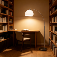 Moderne Bogenstandleuchte, Chrom-Silberne Angelruten-Stehlampe mit Weißem Kuppelschirm für Wohnzimmer Sofa-Seite Heim-Dekoration