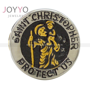 Anillo de acero inoxidable 316L para hombre, joyería religiosa, Oro Sólido, San Cristóbal, protección Us, madeles redondos - Product Image 6